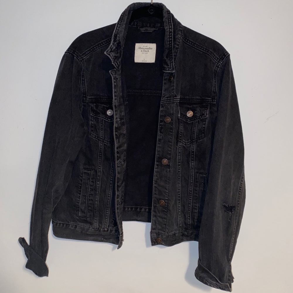 Black distressed denim jacket